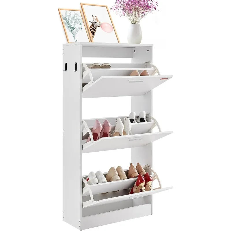 

Shoe Storage Cabinet for Entryway, 23.6" D x 9.4" W x 47.3" H, White