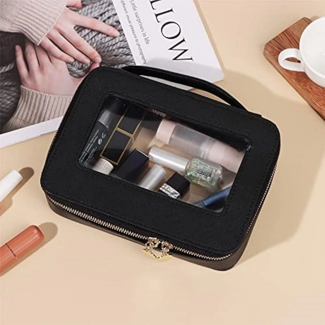 Clear Makeup Bag Travel Makeup Bag Transparent Cosmetic Case Clear Travel Toiletry Bag with Transparent Vinyl Windows