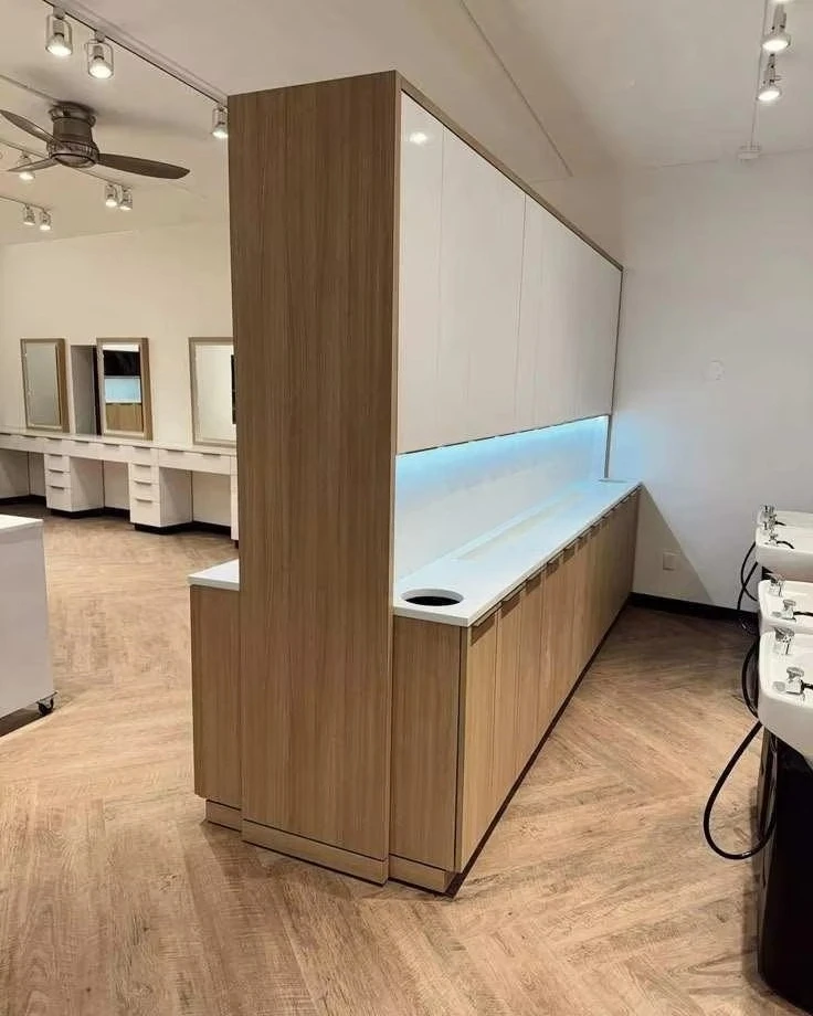Salon Color bar with LED Lighting Custom Oak Salon Cabinet with Sink Color Mixing Station