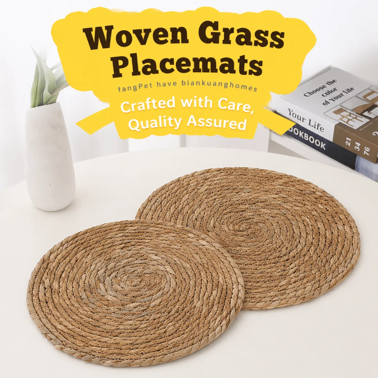 1/4pcs Round Woven Placemats Available These Table Mats Are Woven Washable and Non-slip They Have Rustic Style Grids Decoration