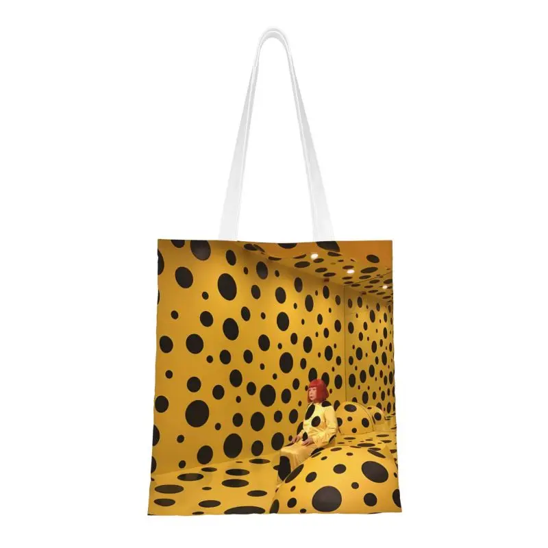 

Kawaii Yayoi Kusama Art Shopping Tote Bags Reusable Funny Polka Pop Grocery Canvas Shoulder Shopper Bag