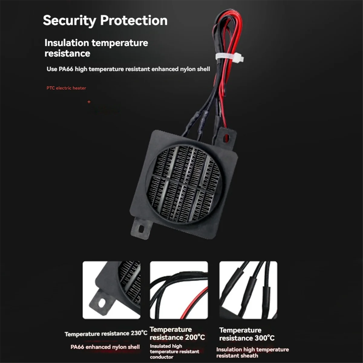 N18R PTC Aquecedor Cerâmico de Temperatura Constante Tipo Condutor com Ventilador Aquecedor de Isolamento de Alta Tensão 220V 300W