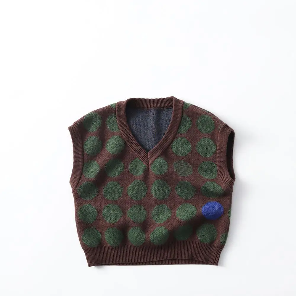

2025 Autumn New Children Knit Vest Sleeveless Boys Girls V-neck Sweater Cotton Baby Vintage Vest Kids Knitted Tops