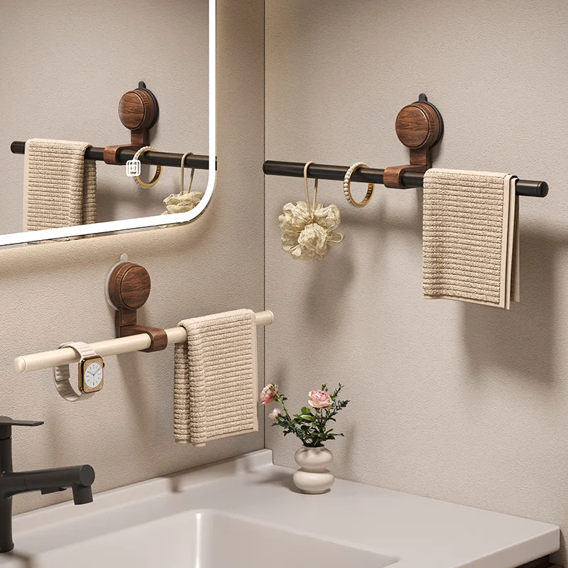 

Suction Cup Bathroom Towel Rack No Punching Required Wall Mounted Bathroom Toilet Hanging Towel Pole Single Pole Storage Rack