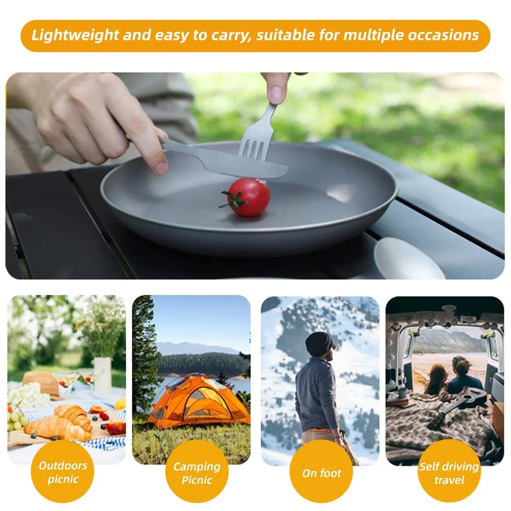 Durable Shallow Edges Camping Plate Stackable Titanium Dinnerware Lightweight Portable Tableware Hiking
