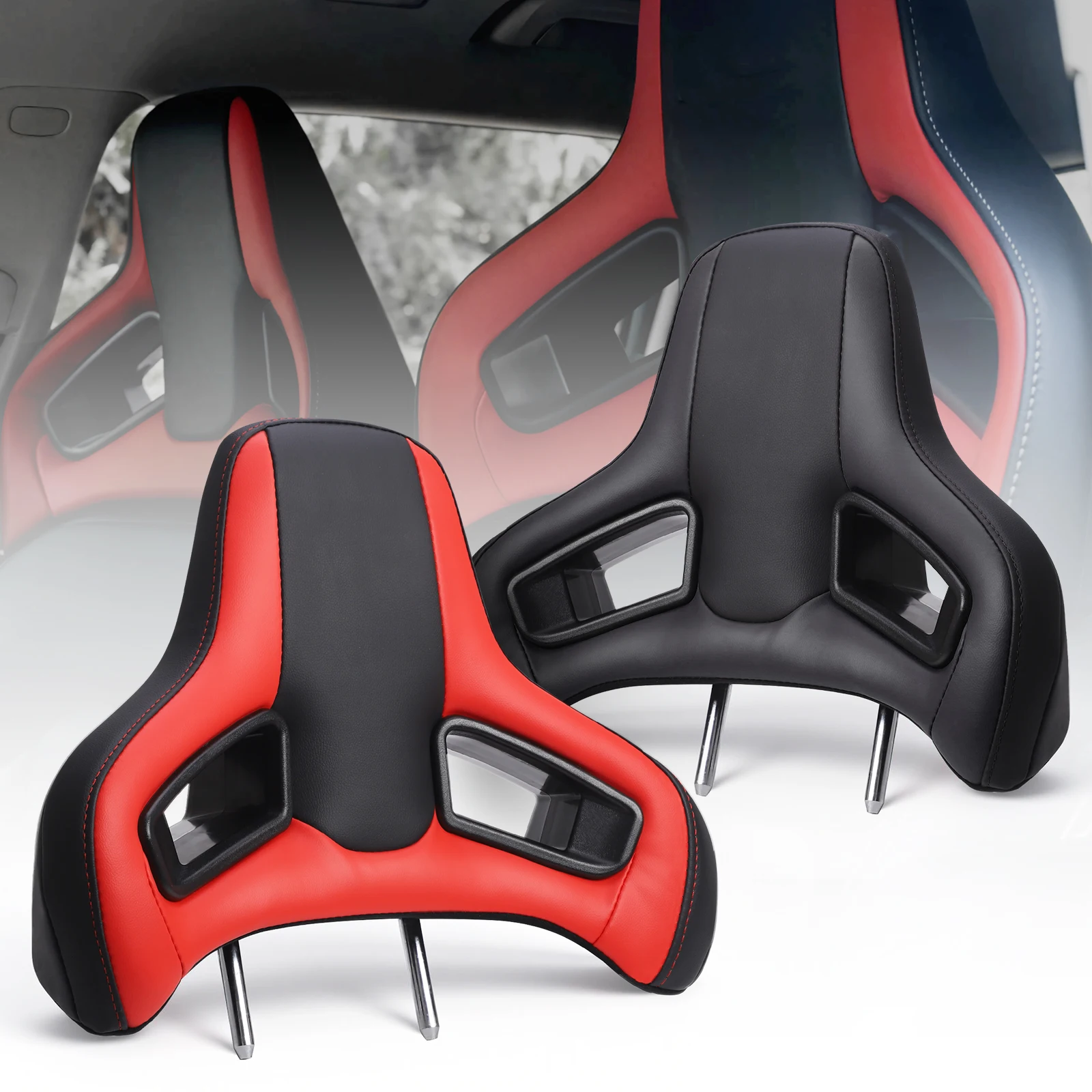 

1PCS Sport Modified Seat Headrest PVC Leather 495MM For Universal Car Racing Seat Pillow Plug & Play System Neck Pillow Cushion