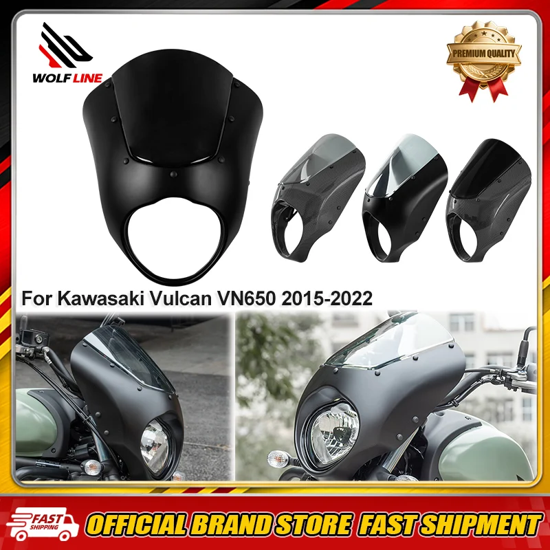 WOLFLINE Front Headlight Cover For Kawasaki Vulcan VN650 2015-2022 Motorcycle Cafe Spoiler Musk Racer Retro Fairing WindScreen