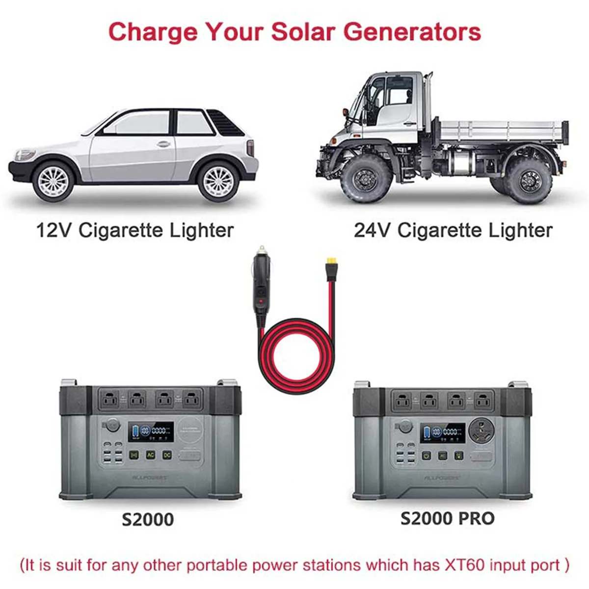 Car Cigarette Lighter to XT60 12V 24V Charging Cable for ALLPOWERS S2000 Bluetti EB55,Anker 757/767 Ecoflow Delta Series ST