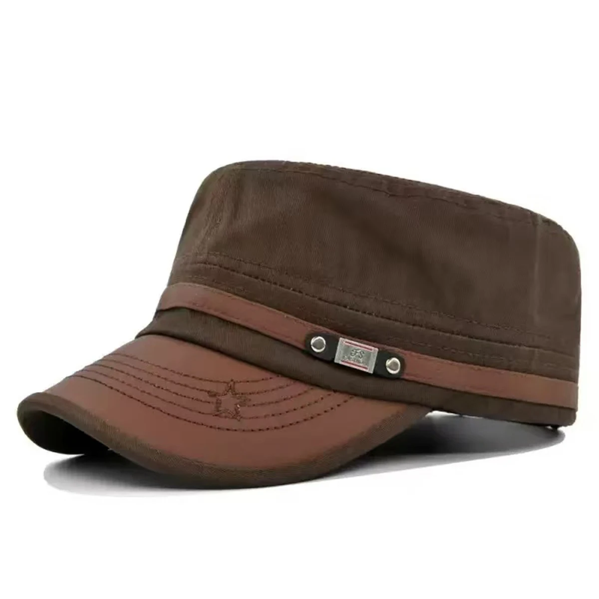 Unisex FS Pentagramm-Stickerei Militärmütze Frühling Herbst Outdoor Verstellbare Freizeithüte Herren Flat-Top-Kappen – Detail 4