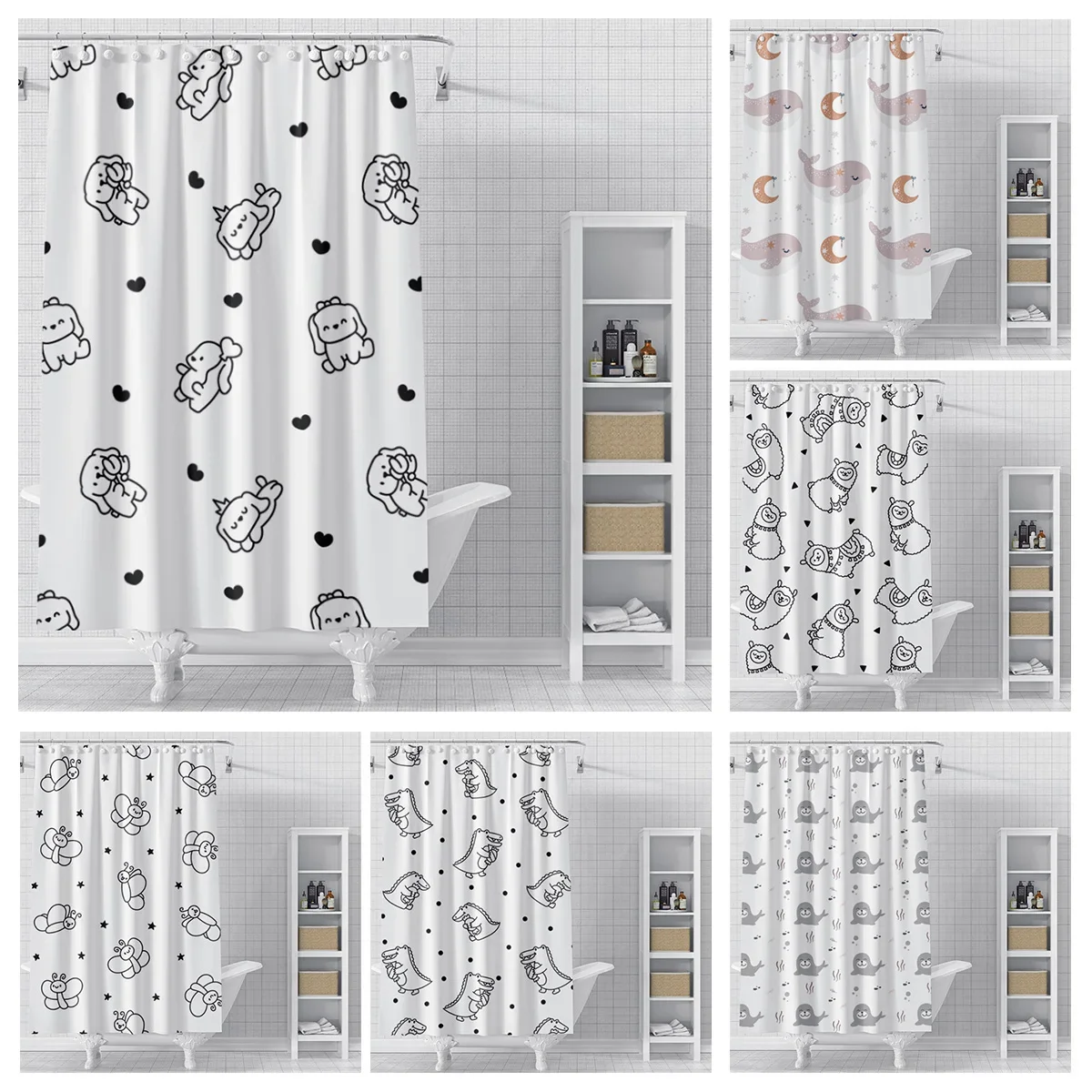 Home decoration shower curtains for bathroom waterproof curtain fabric Modern Nordic style Living Roomcute animal cartoon dogs