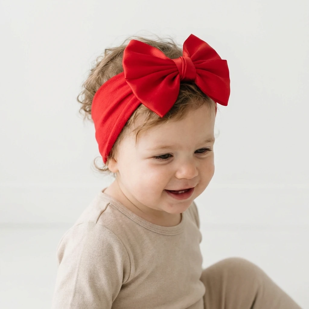 New Soft Nylon Hair Accessories for Babies - Girls' Wide Bow Elastic Headband, Suitable for All Seasons