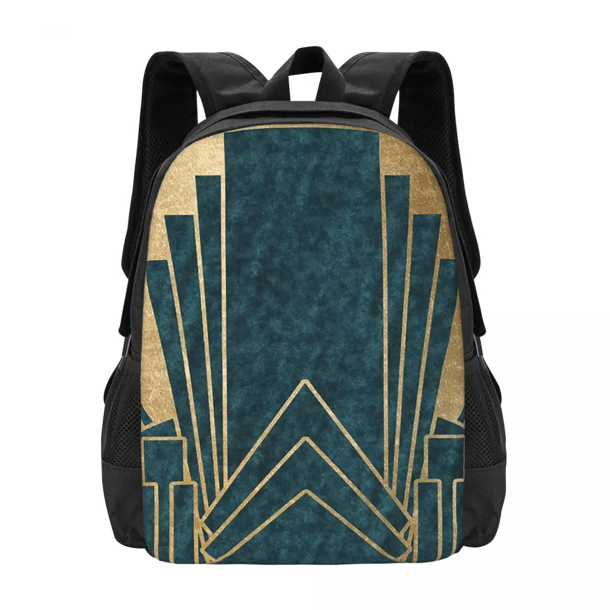 Art Deco Glamour - Teal And Gold Rucksack, heiß begehrter Tagesrucksack, große Kapazität, Kinder-Büchertasche, Schultasche, Umhängetaschen für Männer und Frauen