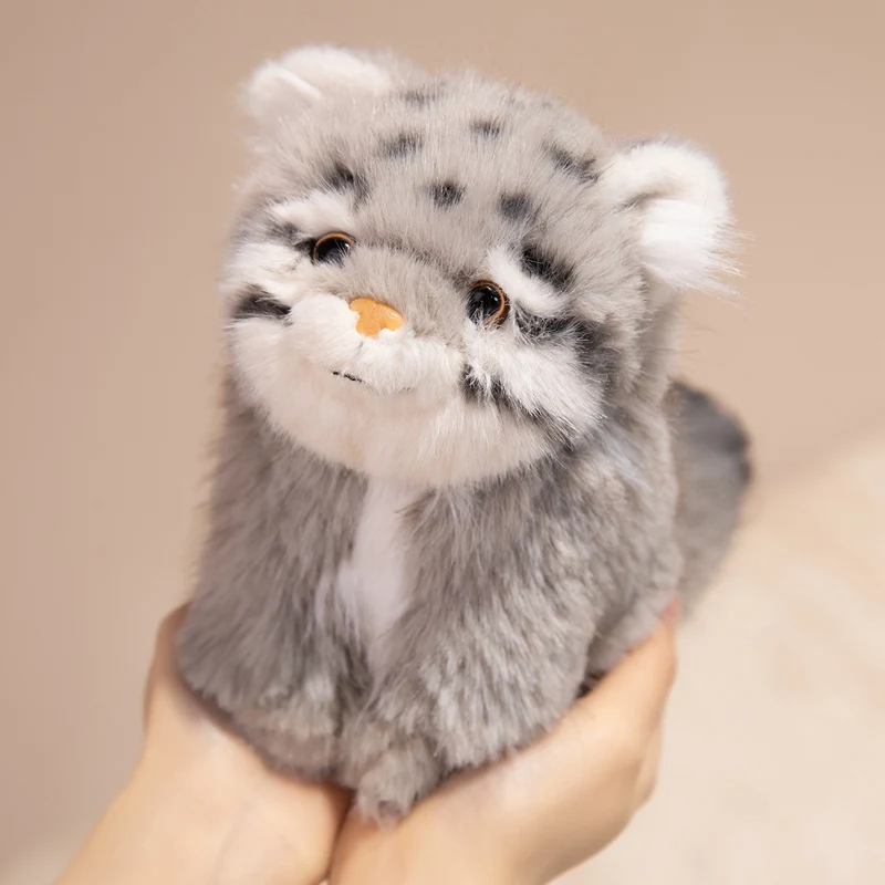 Realistic Cat Plush Doll Soft Fluffy Wild Cat Stuffed Animal Toy Grey Spotted Manul Plushie Home Decor Gift Animal Bedroom