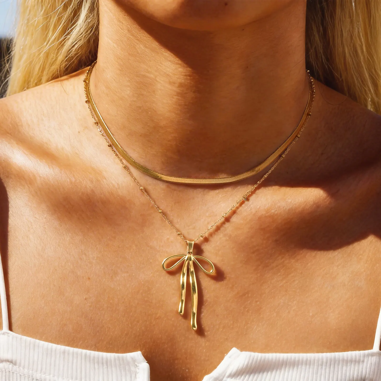 

Vnox 2pcs Stainless Steel Gold Color Butterfly Pendant Necklace Set, Adjustable Length Chain Spacer Beads, Elegant Daily Jewelry