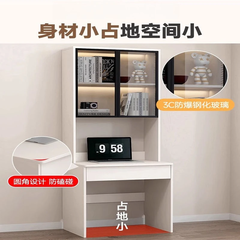 مكتب كمبيوتر منزلي من الخشب الصلب، مكتب صغير، مكتب فاخر بإضاءة غرفة نوم واحدة سم، خزانة كتب متكاملة