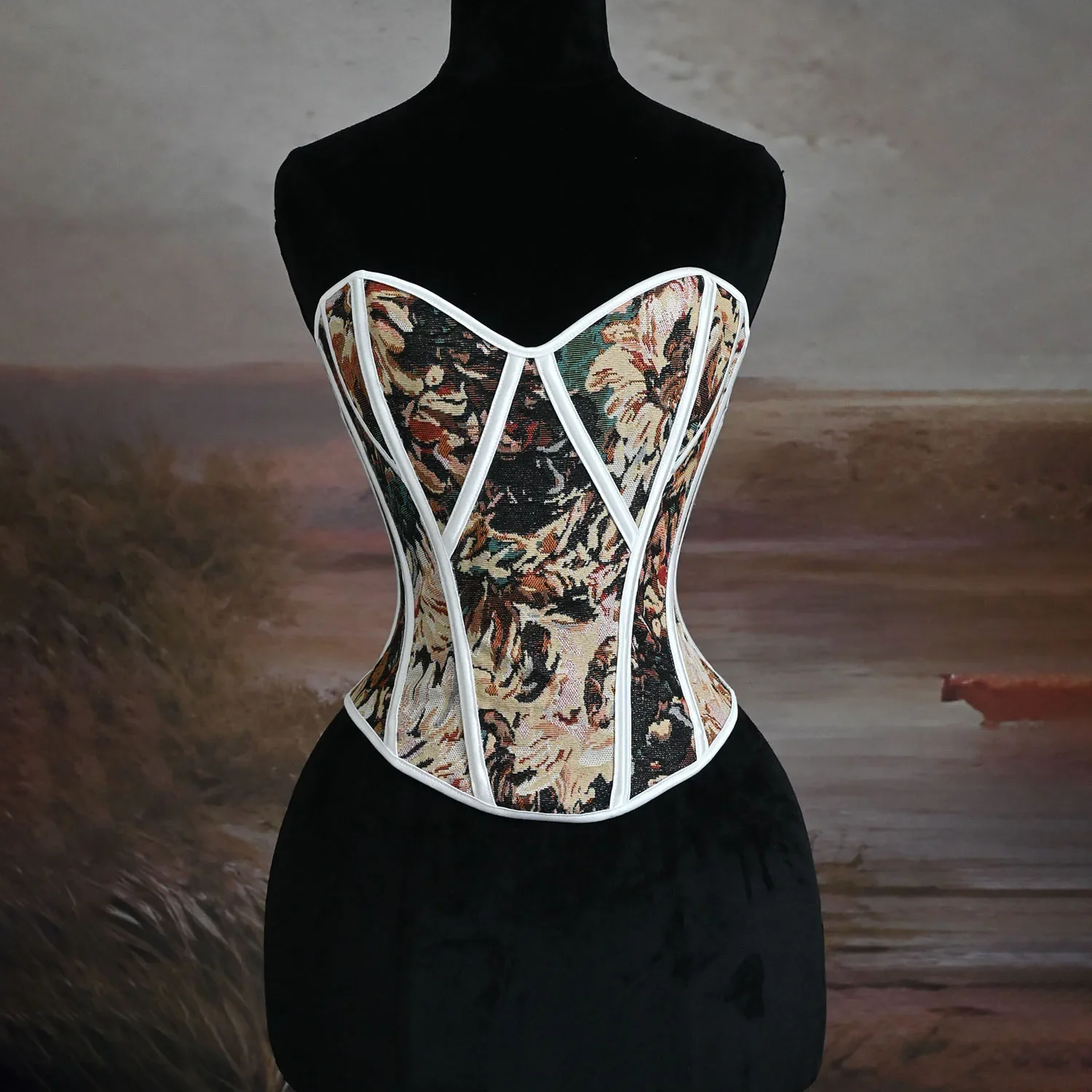 ゴシックブラックコルセット刺繍花柄ボーン入りコルセット女性用セクシーバストアップオーバーバストチューブトップススリムウエストヴィンテージコートシェイプウェア