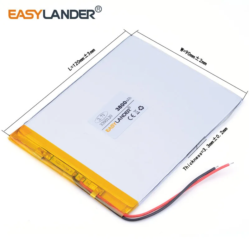 3.7V 3390120   Batería recargable de polímero de litio Li-ion de litio de 3800 mAh