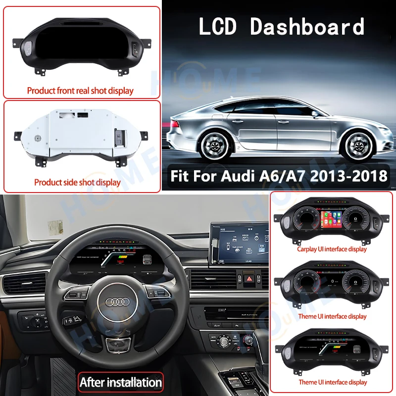 العنقودية CockPit دعم عداد السرعة اللاسلكي Carplay LCD ل. A6 A7 2013-2018 أداة افتراضية للوحة القيادة الرقمية #6