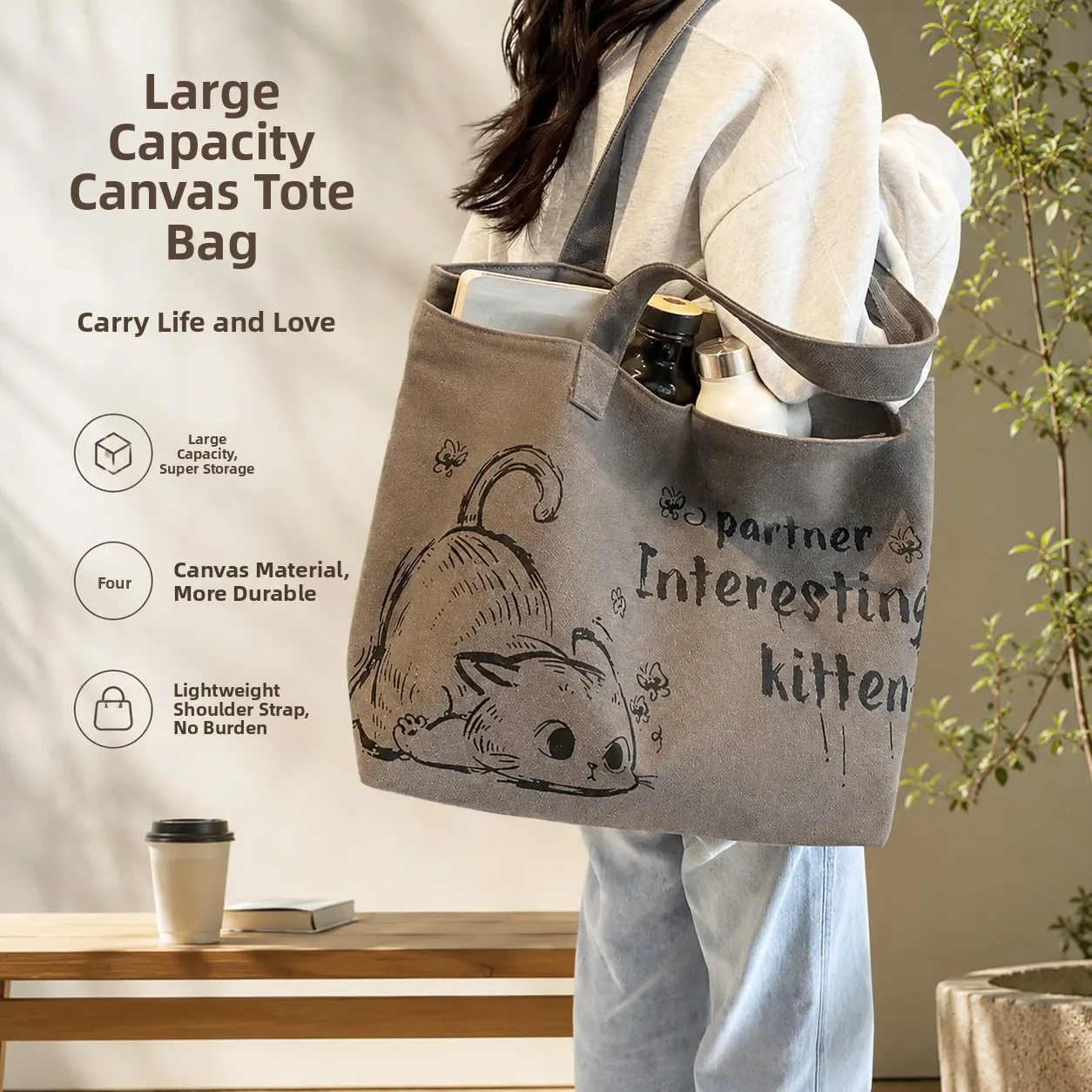 Large Capacity Canvas Tote Bag for Women 2026 New Commuter Handheld Shopping Bag Single Shoulder Bag Office Supplies Handbag