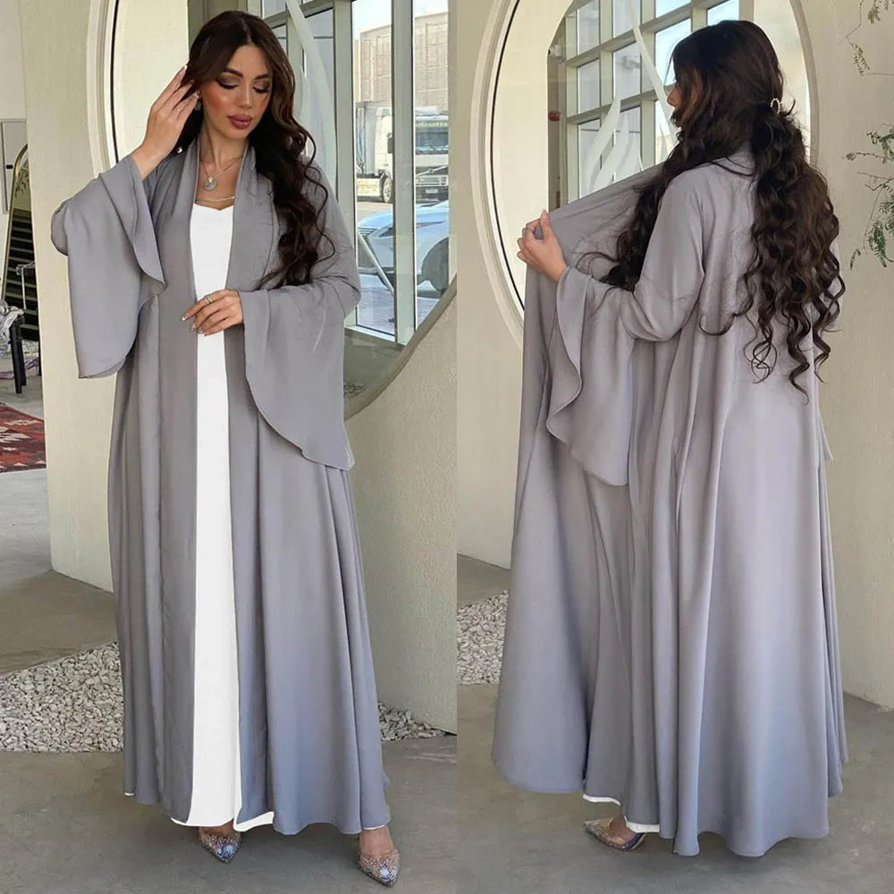 

Muslim 2 Piece Abaya Set Long Dress Kimono Cardigan Open Islamic Clothing Dubai Turkish Women Modest Matching Outfits Ramadan