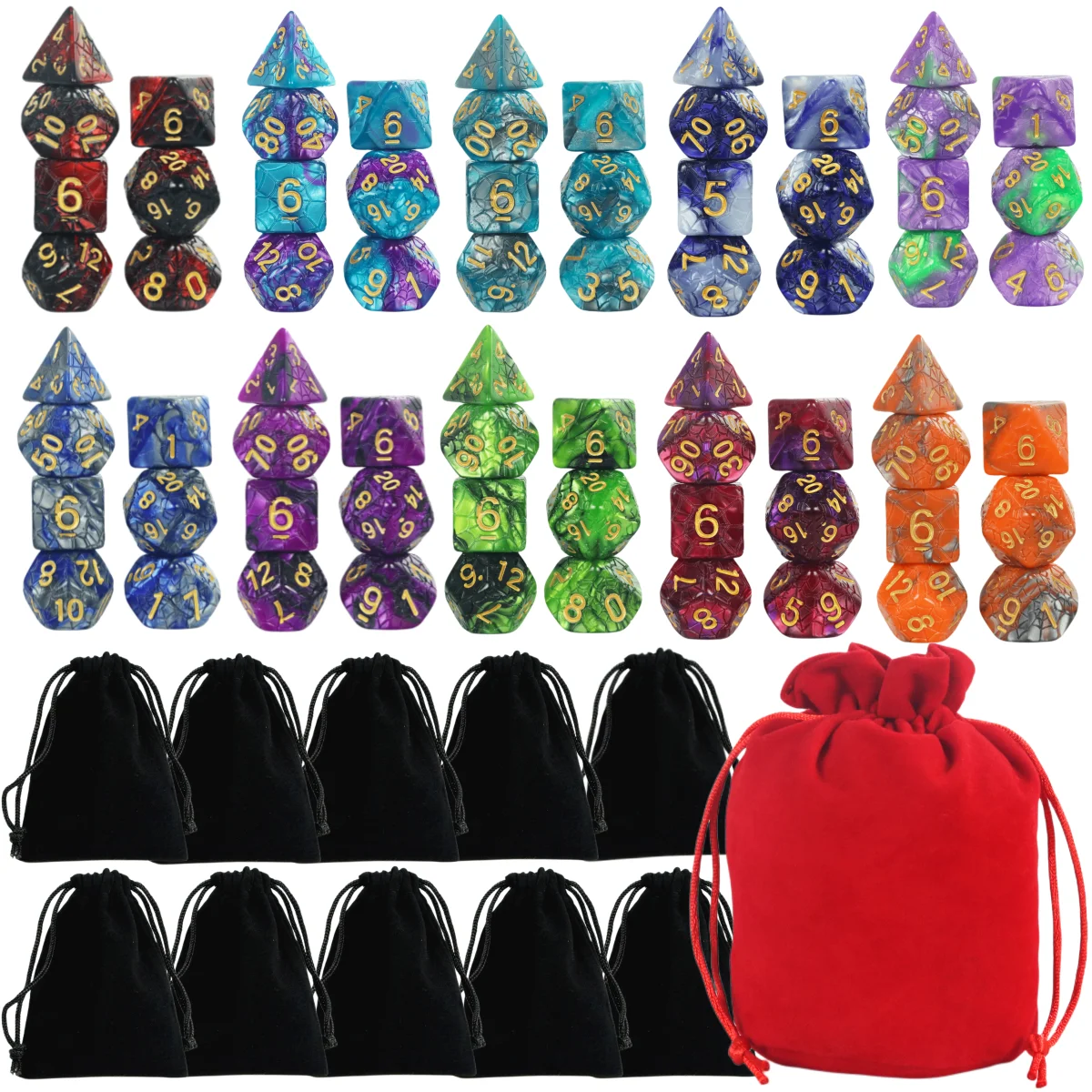 Unique Spider Web Dice Set with Velvet Pouch for Tabletop RPG and Board Game