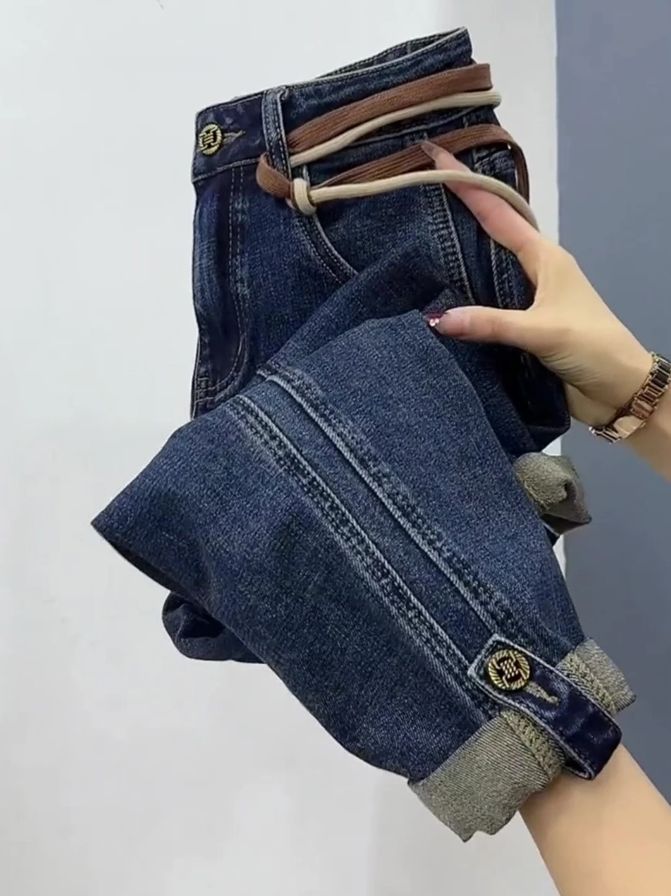 Imagem -03 - Jeans Largas em Forma de Pera Feminino Calça Haren Cintura Alta Elástico Emagrecedor Tamanho Grande Novo Y2k 2023