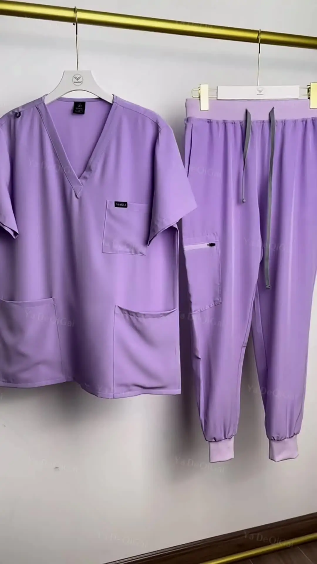 Estiramento esfrega conjunto feminino uniformes de enfermagem esfrega clínica conjunto enfermeira médico à prova de poeira workwear médico esfrega topo + calças jogger