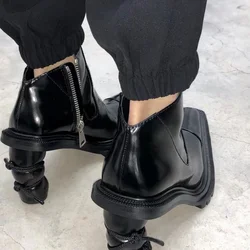 Strange Style Side Zipper Ankle Boots Black Patent Leather Glossy Women's Boots Casual 2024 High Heels Women's Boots Casual