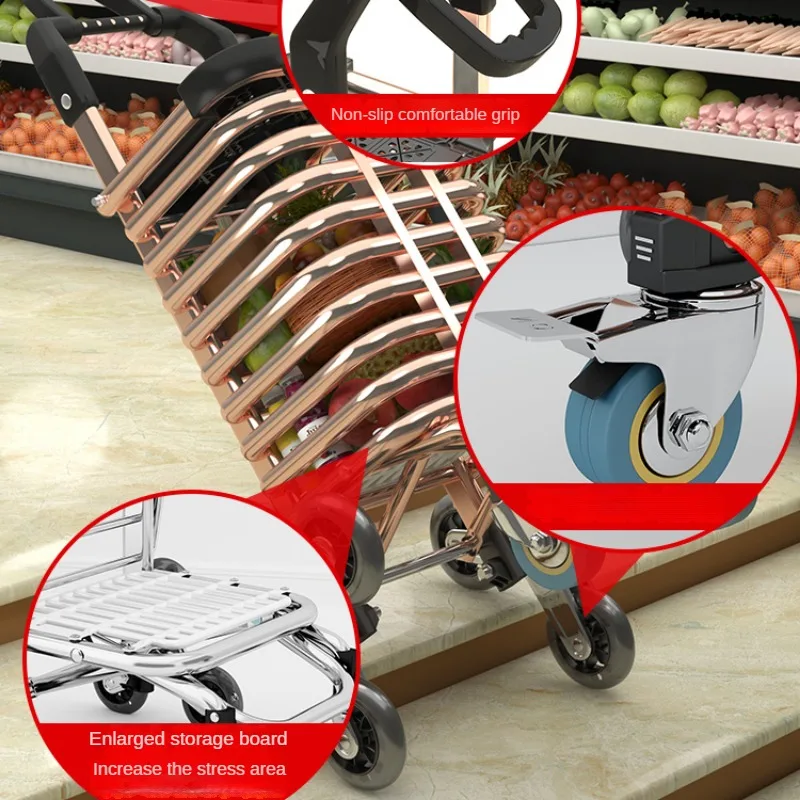 Vegetable Shopping Cart Household Portable Foldable Hand Cart Elderly Small Cart Supermarket Portable Shopping Carts