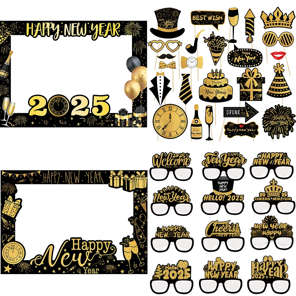 New Year Photo Booth Props 2025 New Year Eve Photo Booth Props 2025 Happy New Year Decorations New Years Eve Party Supplies