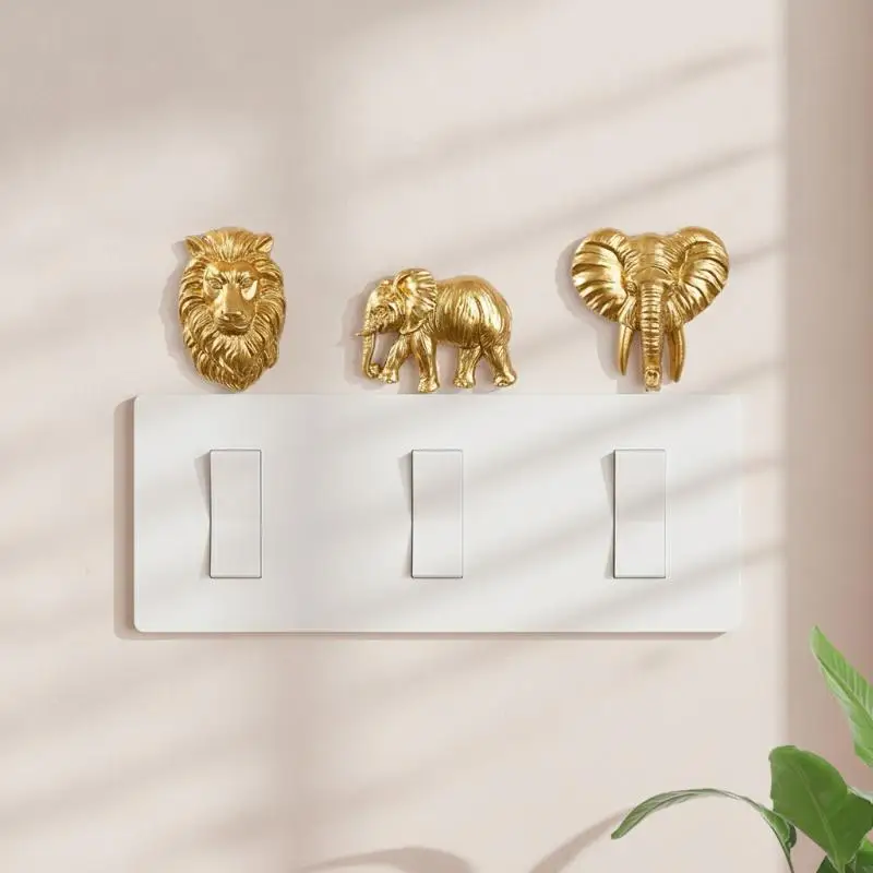 Lion Elephant Light Switch Decoration: Resin Figurine Self-Adhesive Detachable Wall Sticker
