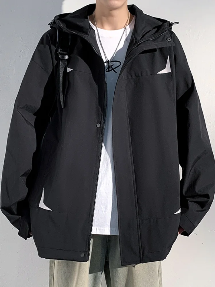 

Men's Outdoor Climbing Jaet Spring Autumn American Sle Workwear Fce Lined Windproof Long Sve Zipper Hooded Coat
