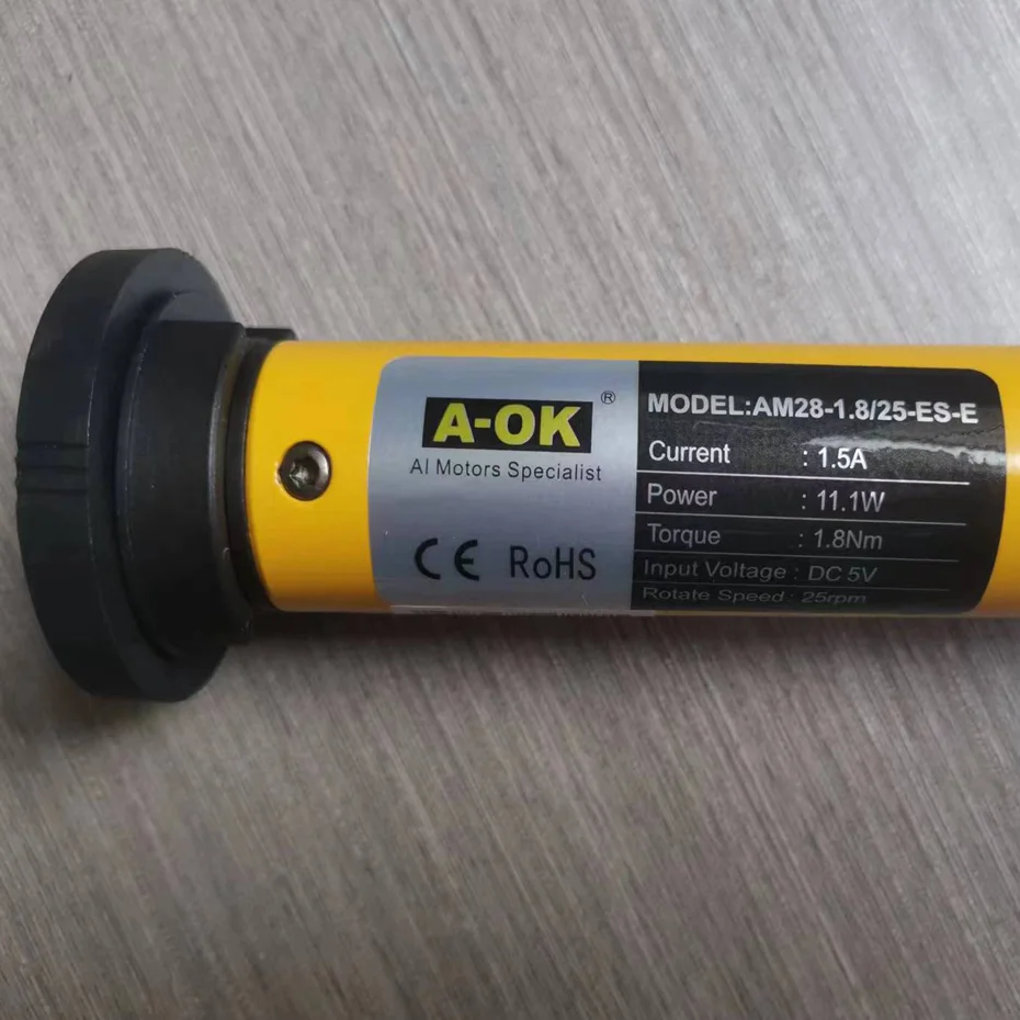 A-OK AM28 1.8/25 Rolling Tubular Motor,via RF433 Remote,Built-in Battery,for Rolling/Roman Curtain/Sun Blinds,Dia. 38mm Tube,USB