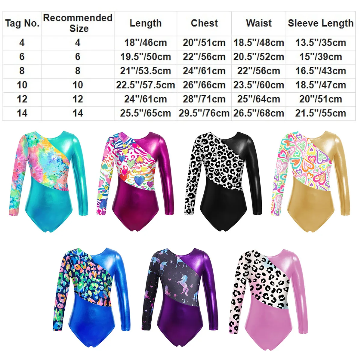 Impressão colorida ballet ginástica collant bodysuit macacão traje crianças meninas manga longa patinação artística dança atlético outfits