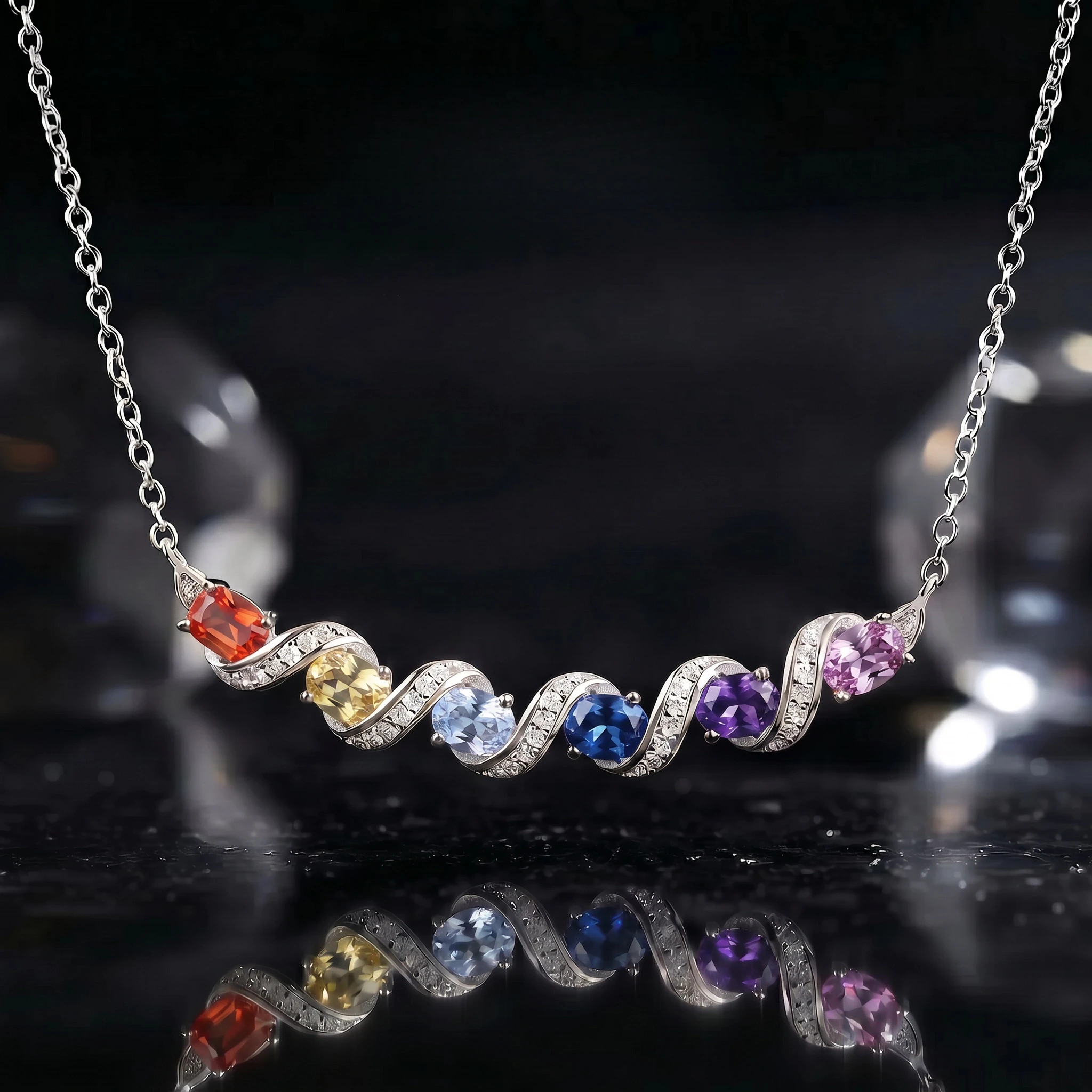 S925 Silver Necklace Cultivation Colored Gemstone Spiral Twisted Clavicle Necklace Women's Personalized Jewelry