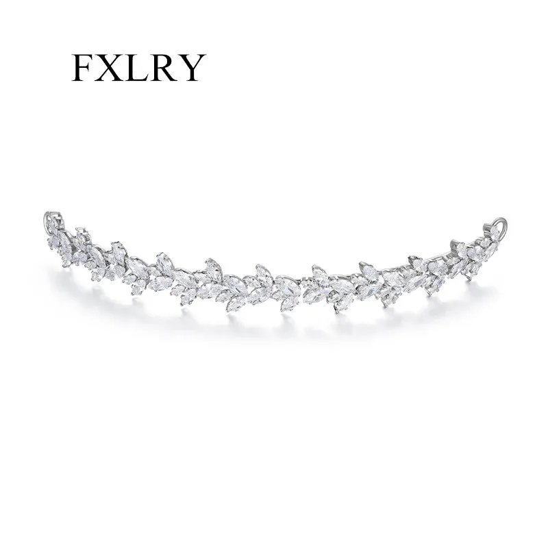 

FXLRY Elegant Leaf Shape Cubic Zirconia Headdresses For Bride HairTiaras And Crowns For Queens Gifts