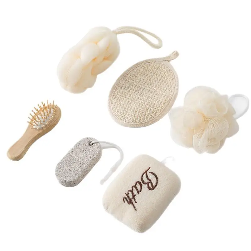 

1 Set Spa Shower Gift Bag Bathing Skin Cleaning Kit Gift For Women Sisal Bath Flower Foot File Kit Back Scrubber Gloves Massager