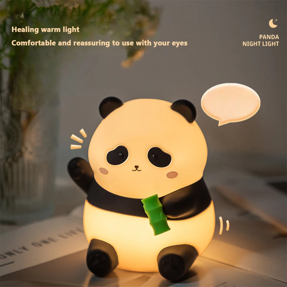 SILIKONOWOŚĆ Nursery Panda Lampka nocna Ściemnialna Śliczna silikonowa lampa dotykowa Panda USB Akumulator Przenośna lampka nocna dla zwierząt z timerem