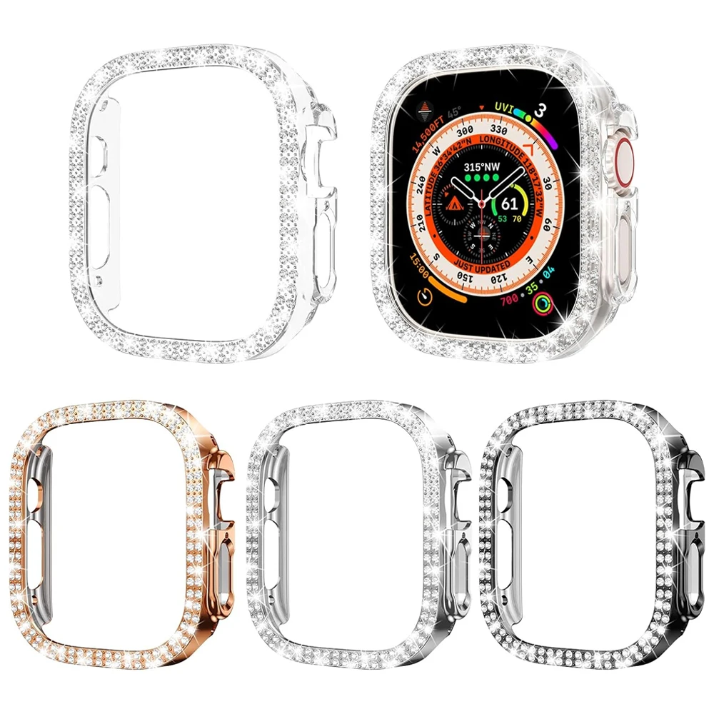 Diamond Cover For Apple watch Case Ultra/Ultra 2 49mm Accessories Protector Diamond Hard PC Bumper Frame iWatch protective Cases