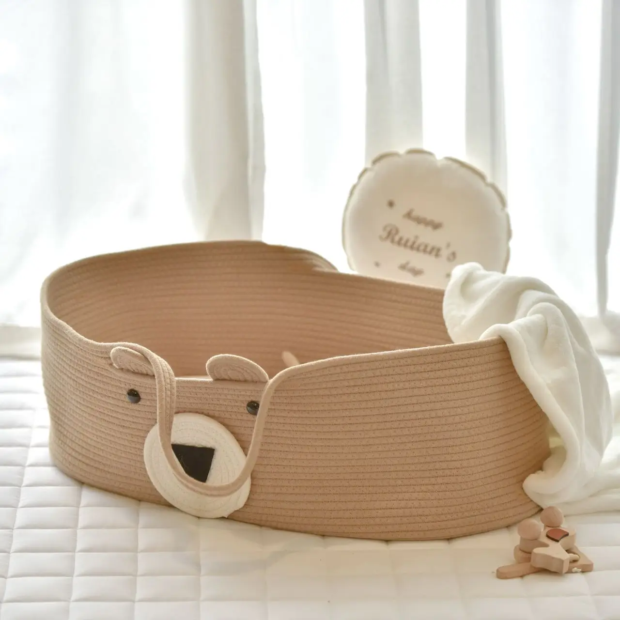 Muma Out-Of-Office Baby Tote Cute Bear Newborn Tote Basket Multi-Functional Portable Storage Basket