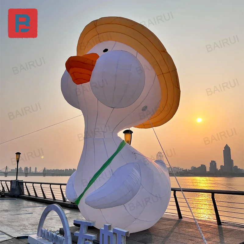 Pato blanco inflable gigante, muñeco de pato de dibujos animados para comida, restaurante, publicidad, parque, decoración nocturna