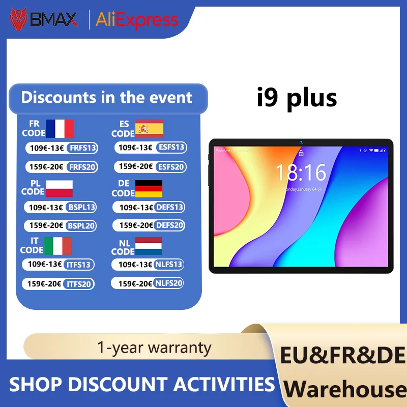 BMAX I9PLUS betaalbare kindertablet 10,1-inch 4GB+4GB RMA64GB SSD Android 152,4GHz/5GHz dual-band Wi-Fi 4G volledig netwerk