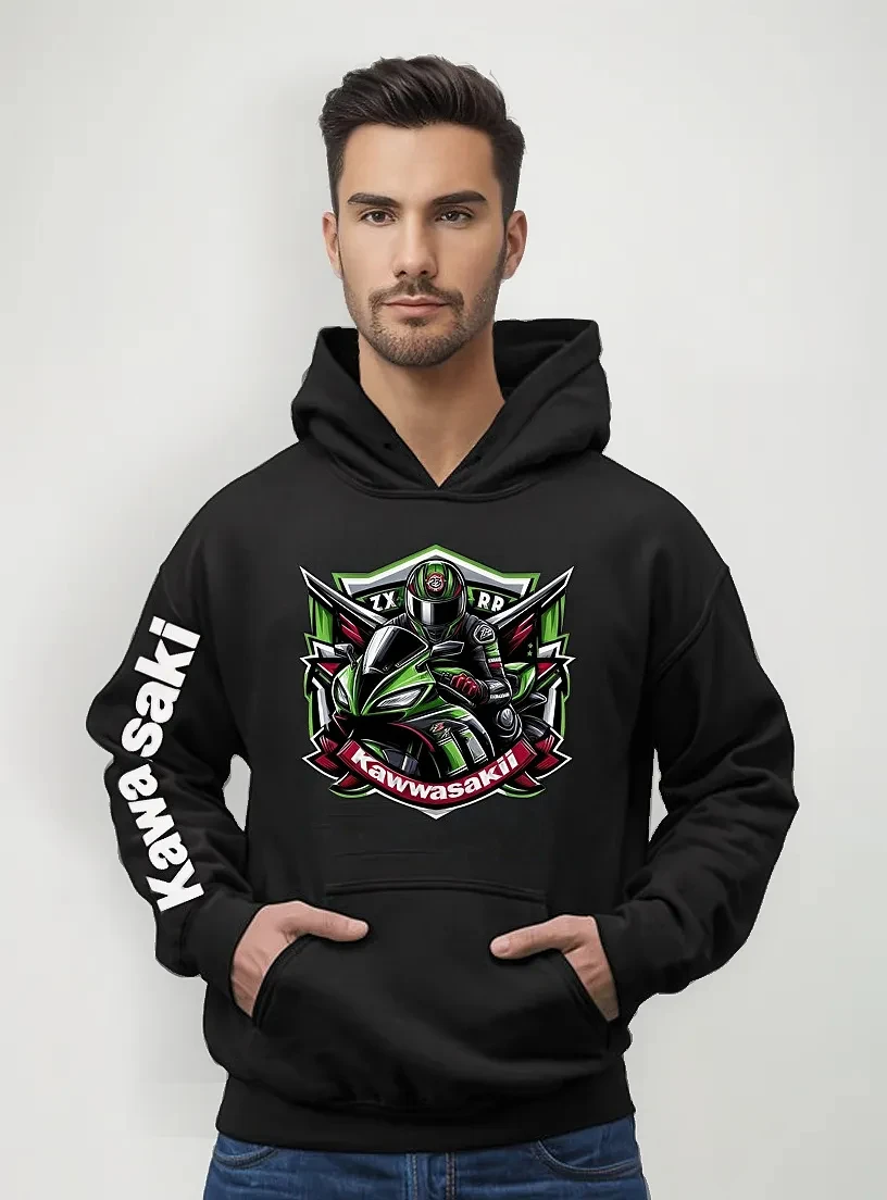

Толстовка Kawasaki с логотипом, осенне-зимний новый свитер с капюшоном, спортивный унисекс с принтом, повседневный удобный джемпер, топ