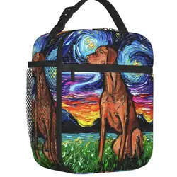 Vizsla Starry Night Insulated Lunch Bags for Women Pet Dog Lover Portable Cooler Thermal Food Lunch Box Outdoor Camping Travel