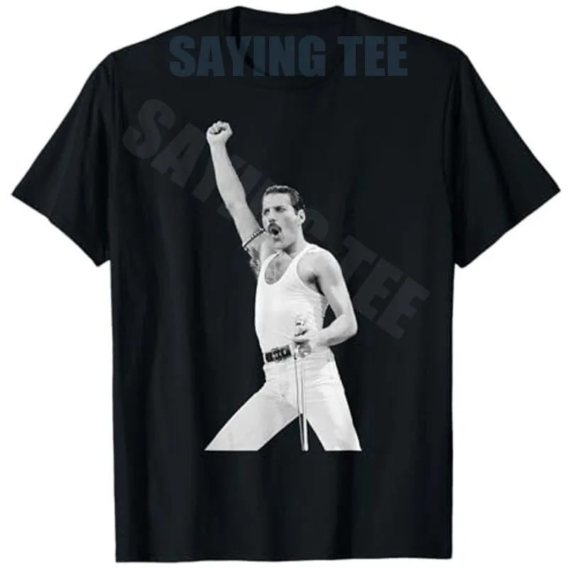 Freddie Mercury der Frontsänger der Rockgruppe Queen bei Live Aid 1985 T-Shirt im Retro-Stil Queen Lead Singer NEC Arena The Works Tour Y2k Rock Tee – Detail 5
