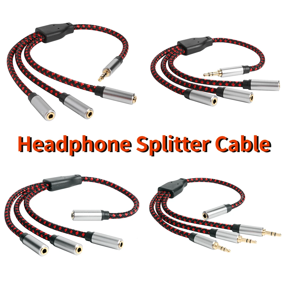 Headphone Splitter Cable 3.5mm 1/8 3 Way Aux Adapter Earphone Jack Triple Stereo Audio Extension Cord for PC Phone MP3 Speaker