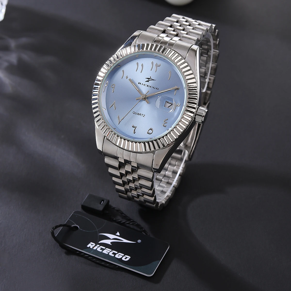 RICECGO Sport Edelstahl Quarzuhr Herrenmode Luxus Business Armbanduhr Chronograph Reloj für Männer Frauen Geburtstagsgeschenk 9