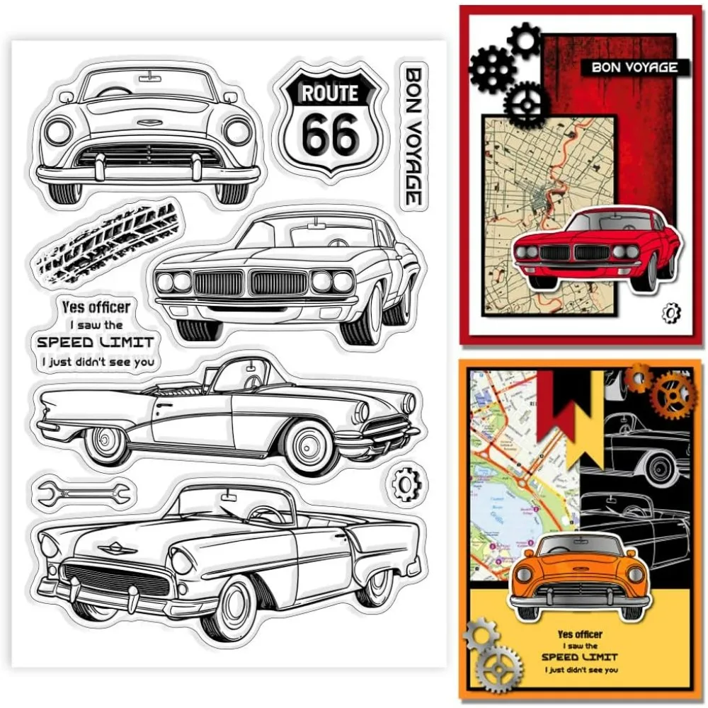 1 STÜCK Auto Klare Stempel Getriebe Straßenschild Klare Stempel Siegel Route 66 Transparente Stempel für DIY Scrapbooking Karten