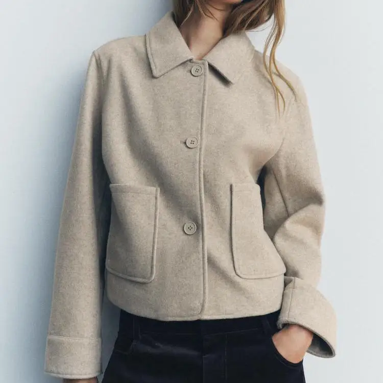 

Autumn Winter New Women's Soft ell Long Sve Single Button Coat Commute Sle Polyester Fiber ort Length Pure Color