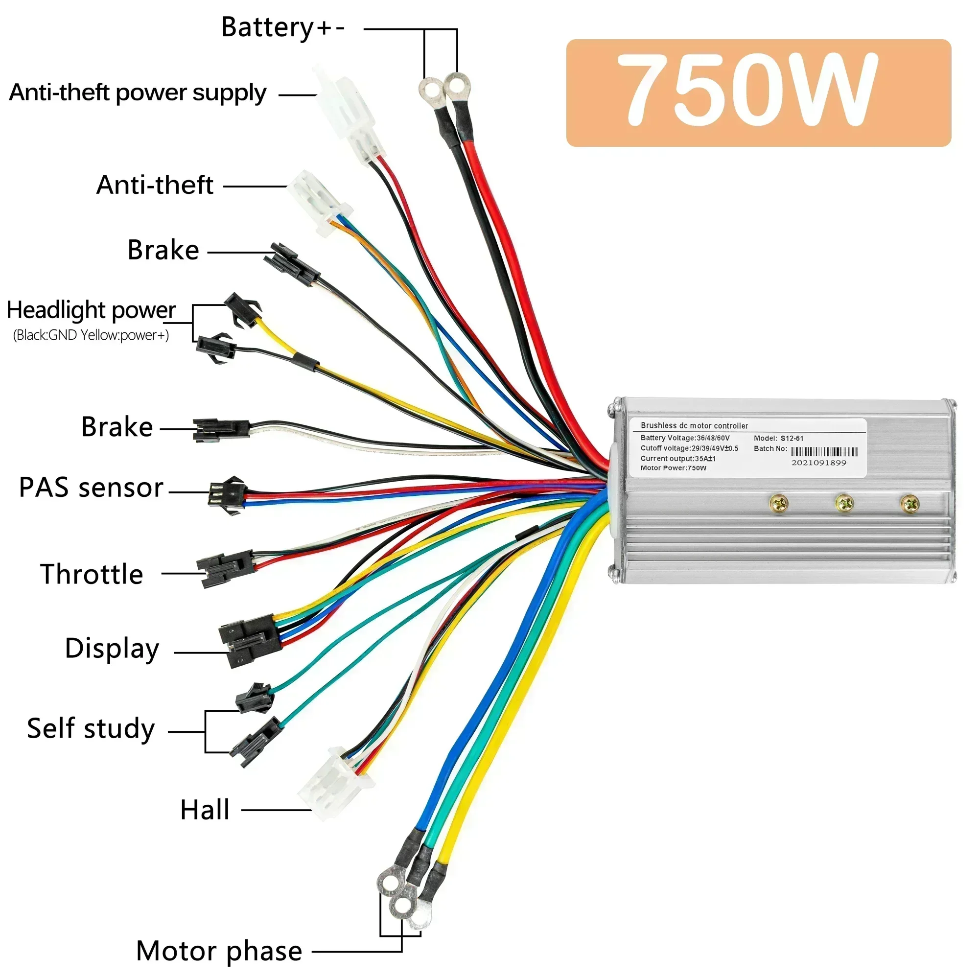 36V 48V 750W 500W Electric Bike Brushless Controller 25A 35A with LCD Display Electric Bicycle Scooter E-bike Accessories Parts